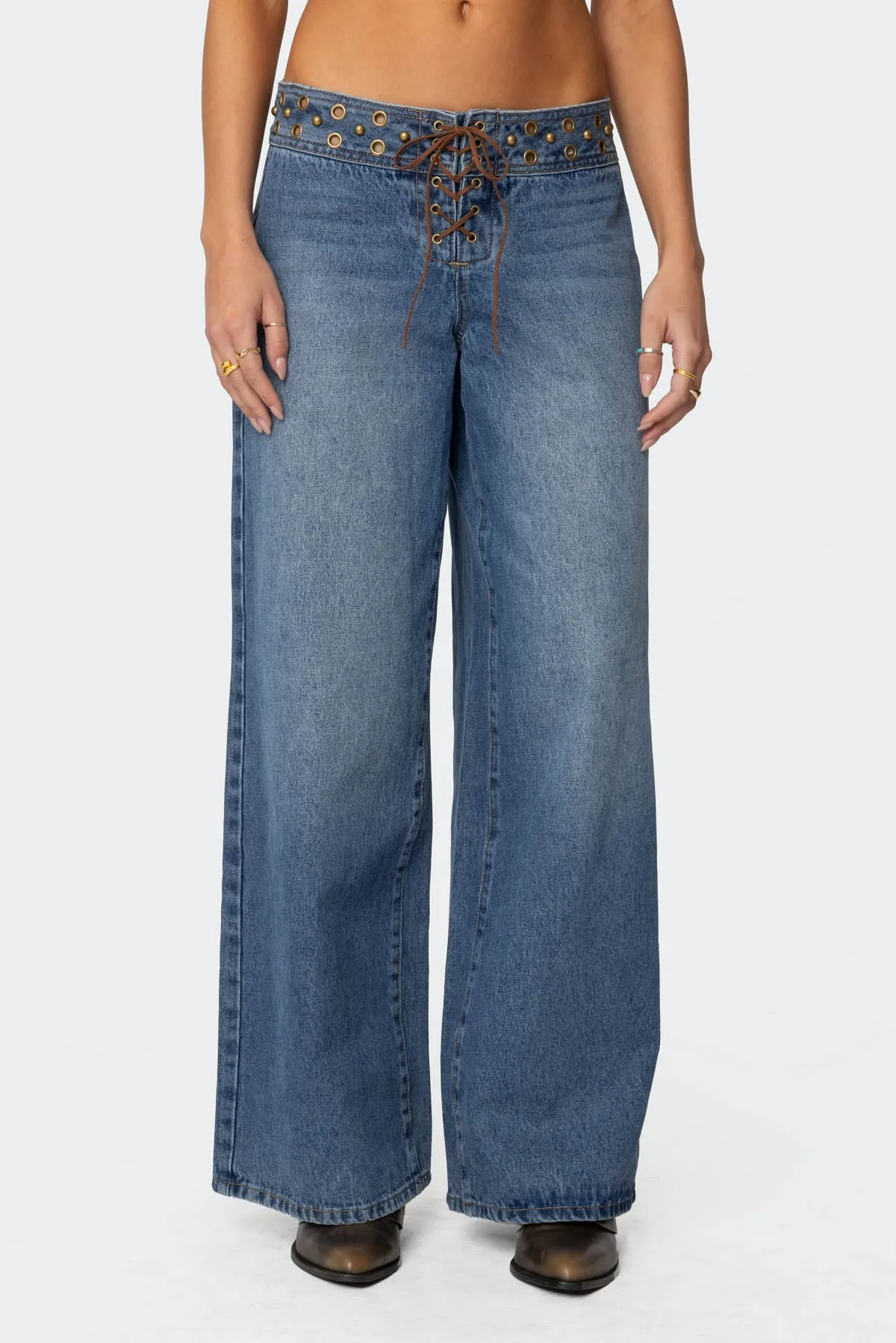 Stud & Grommet Low Rise Baggy Jeans sold by Edikted product image thumbnail 2