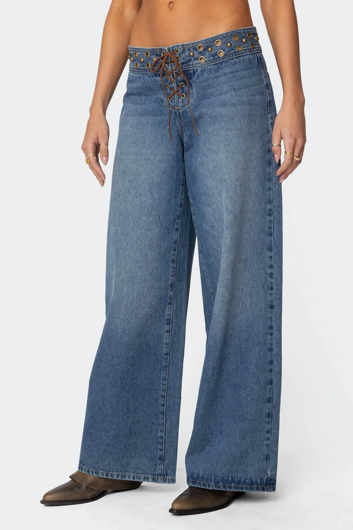 Stud & Grommet Low Rise Baggy Jeans sold by Edikted product image thumbnail 3