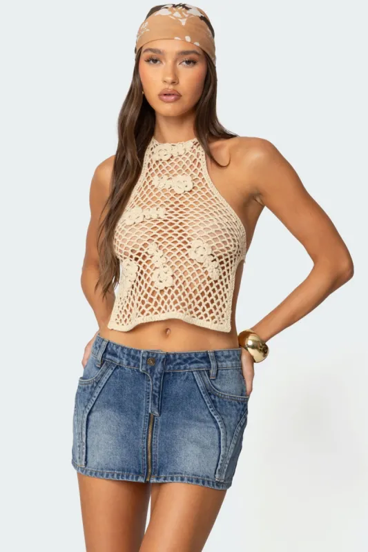 Syd Backless Crochet Top sold by Edikted