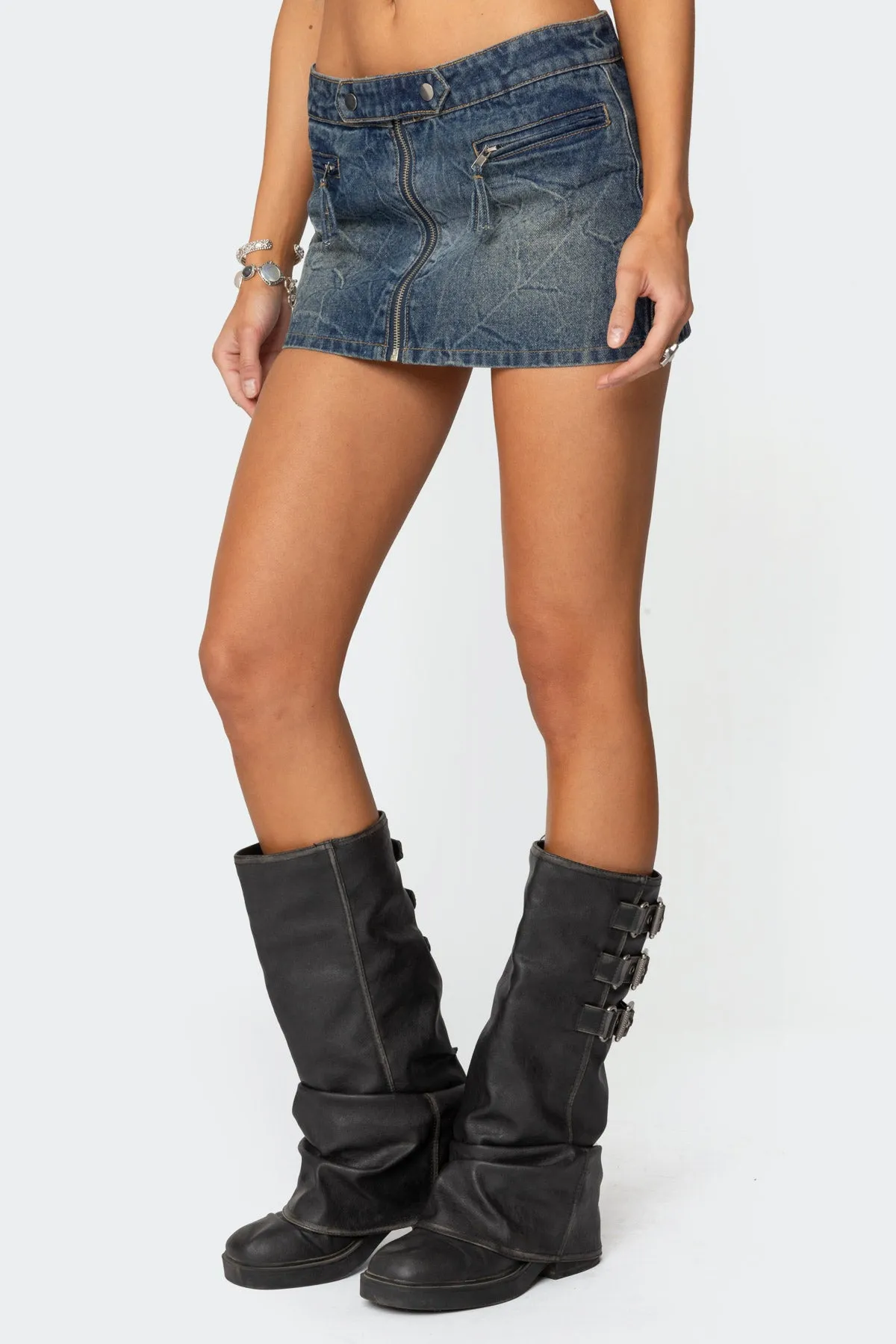 Guinevere Zip Washed Denim Mini Skirt sold by Edikted product image thumbnail 4