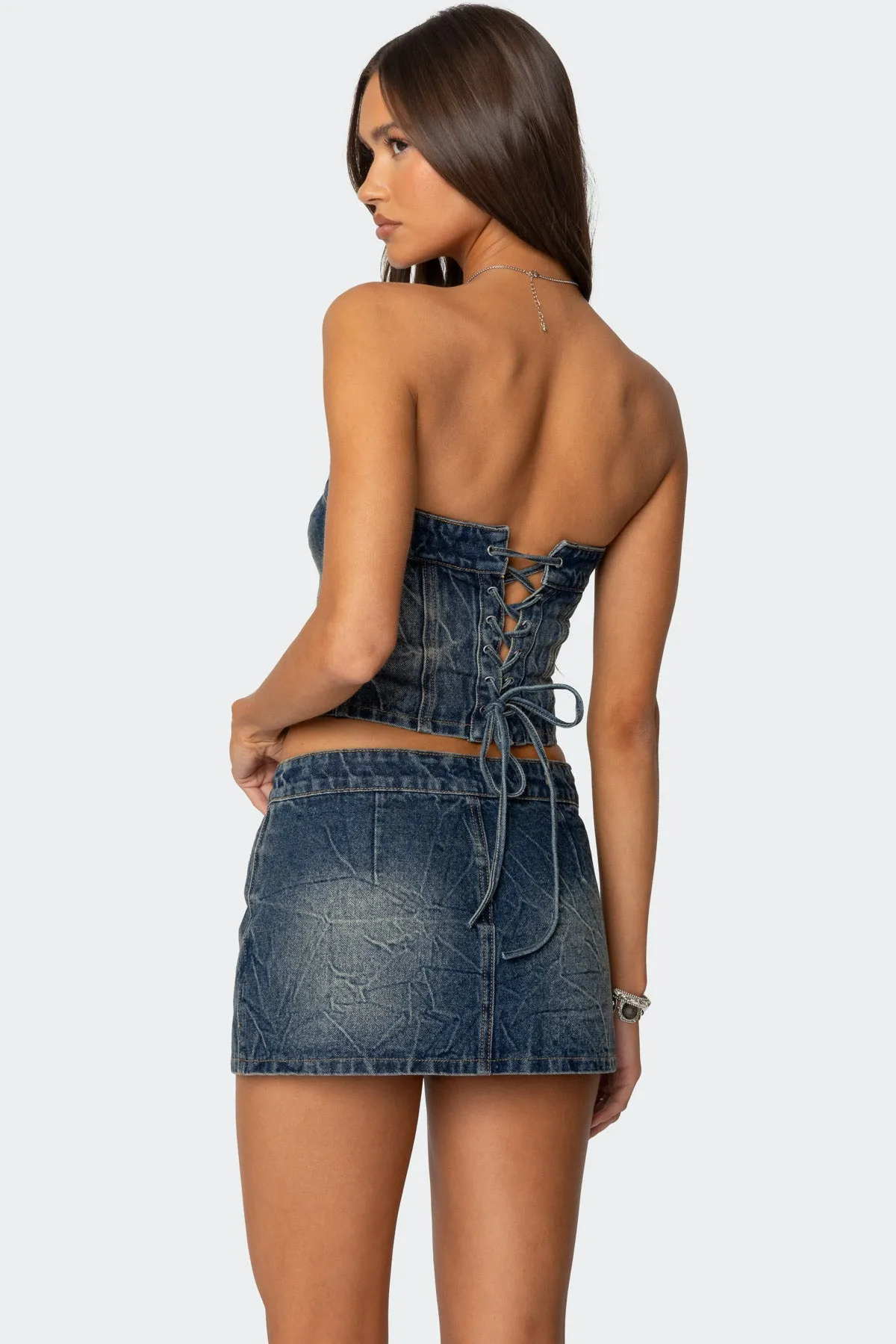Guinevere Zip Washed Denim Top sold by Edikted product image thumbnail 5