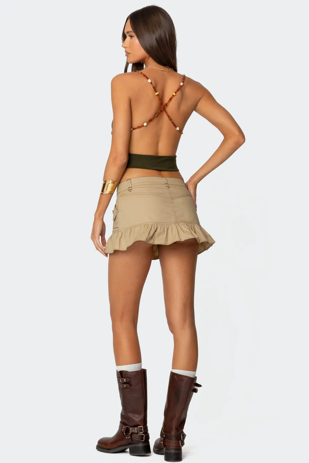 Beaded Deep Cowl Neck Backless Top sold by Edikted