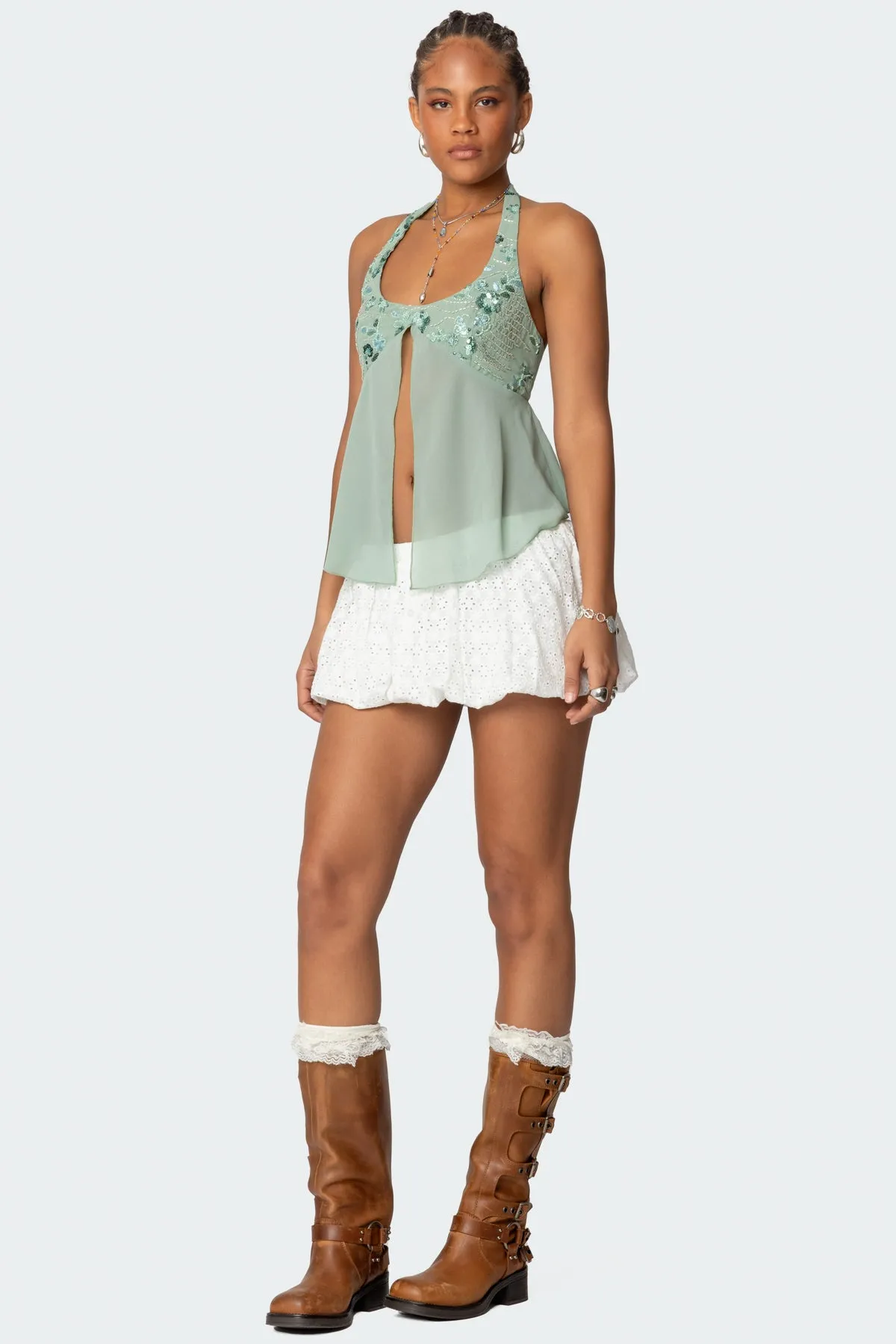 Sequin Chiffon Split Front Top sold by Edikted product image thumbnail 5