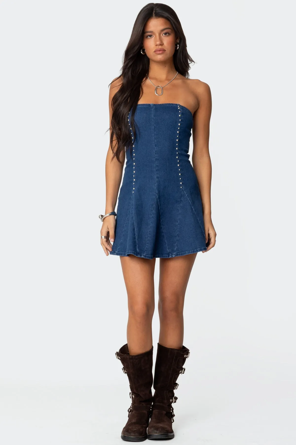 Fara Strapless Denim Mini Dress sold by Edikted product image thumbnail 3