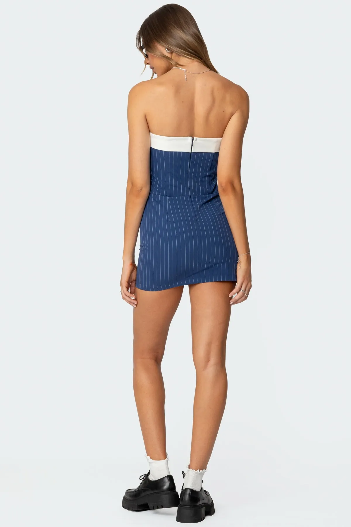 Nori Pinstripe Fold Over Dress sold by Edikted product image thumbnail 4