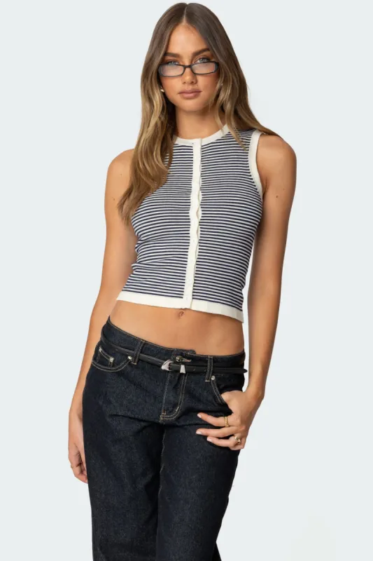 Everson Striped Button Up Knit Top sold by Edikted