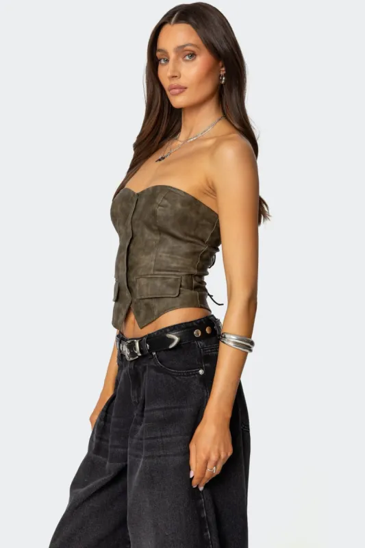 Maysen Faux Leather Corset sold by Edikted