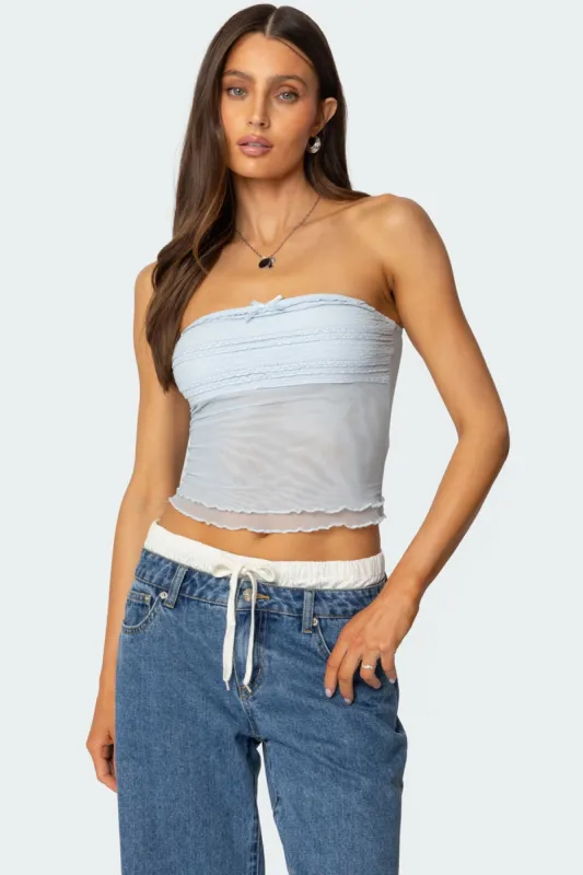 Rori Ruffle Knit Sheer Mesh Top sold by Edikted