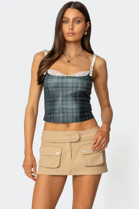Plaid Lacey Peekaboo Top made by Edikted