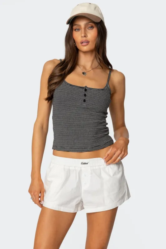 Striped Henley Tank Top sold by Edikted