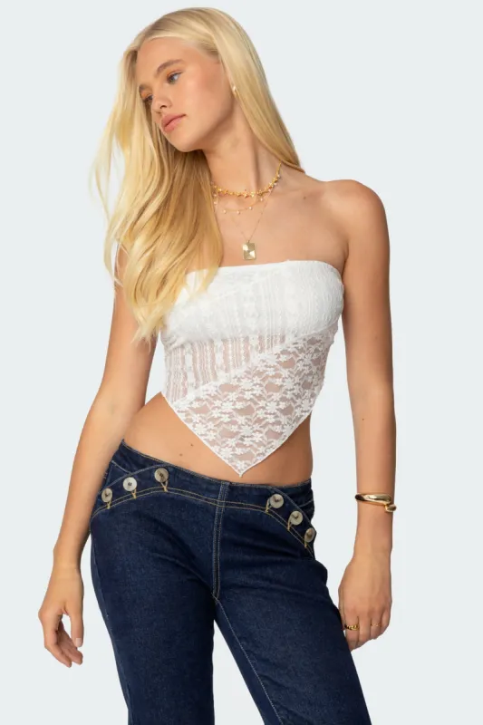 Sheer Lace Handkerchief Top sold by Edikted