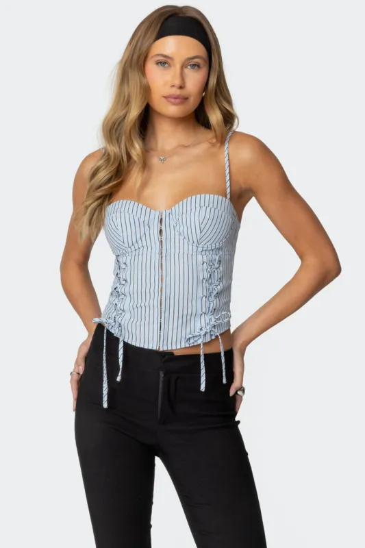 Lois Lace Up Pinstripe Corset sold by Edikted
