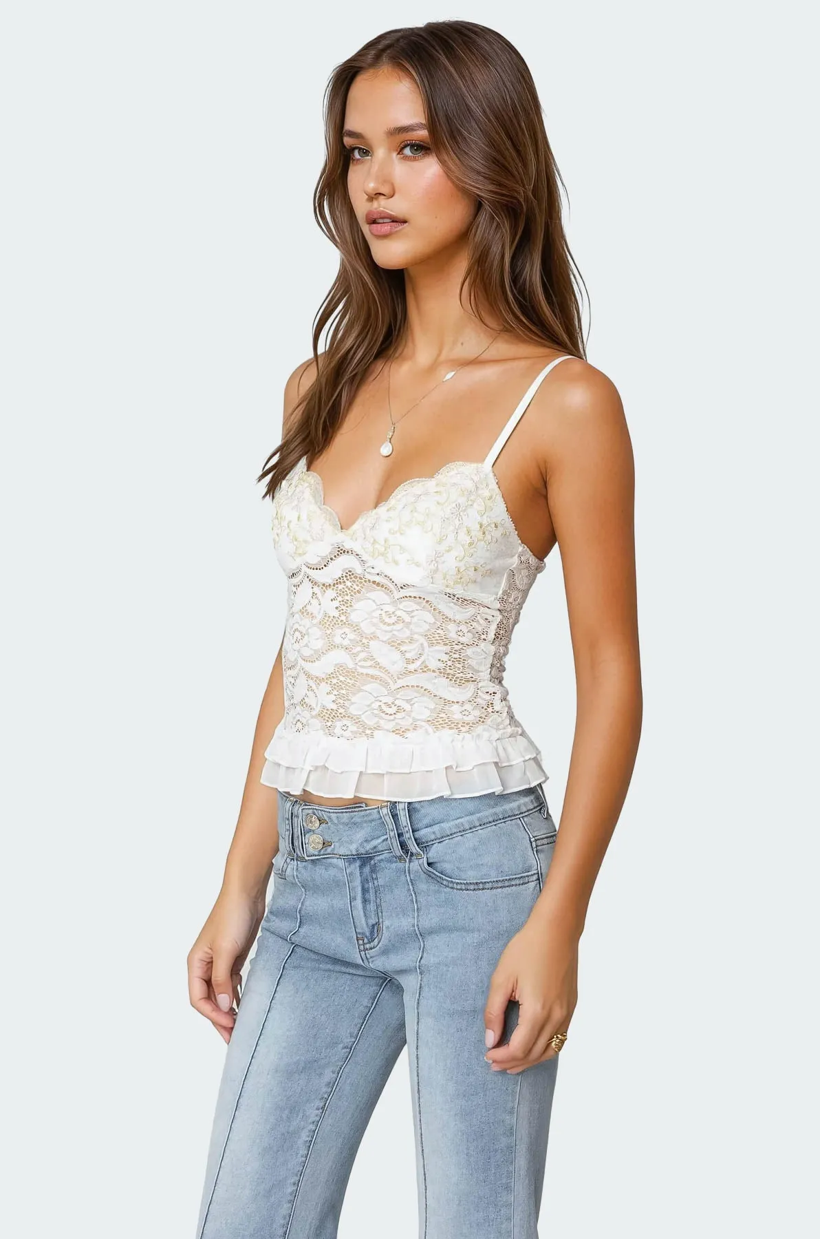Torin Sheer Lace Tank Top sold by Edikted product image thumbnail 3