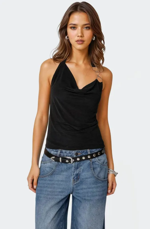 Rhia Cowl Neck Halter Top sold by Edikted