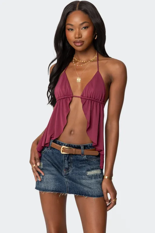 Calla Split Front Backless Halter Top sold by Edikted