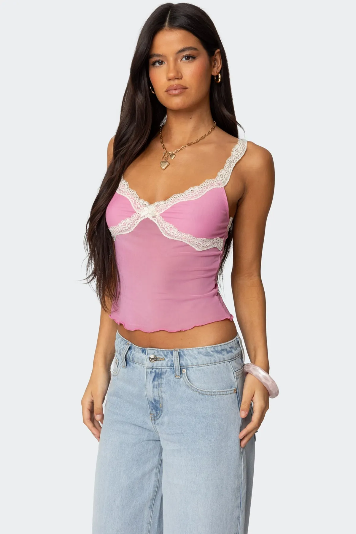 Contrast Lacey Mesh Tank Top sold by Edikted product image thumbnail 3