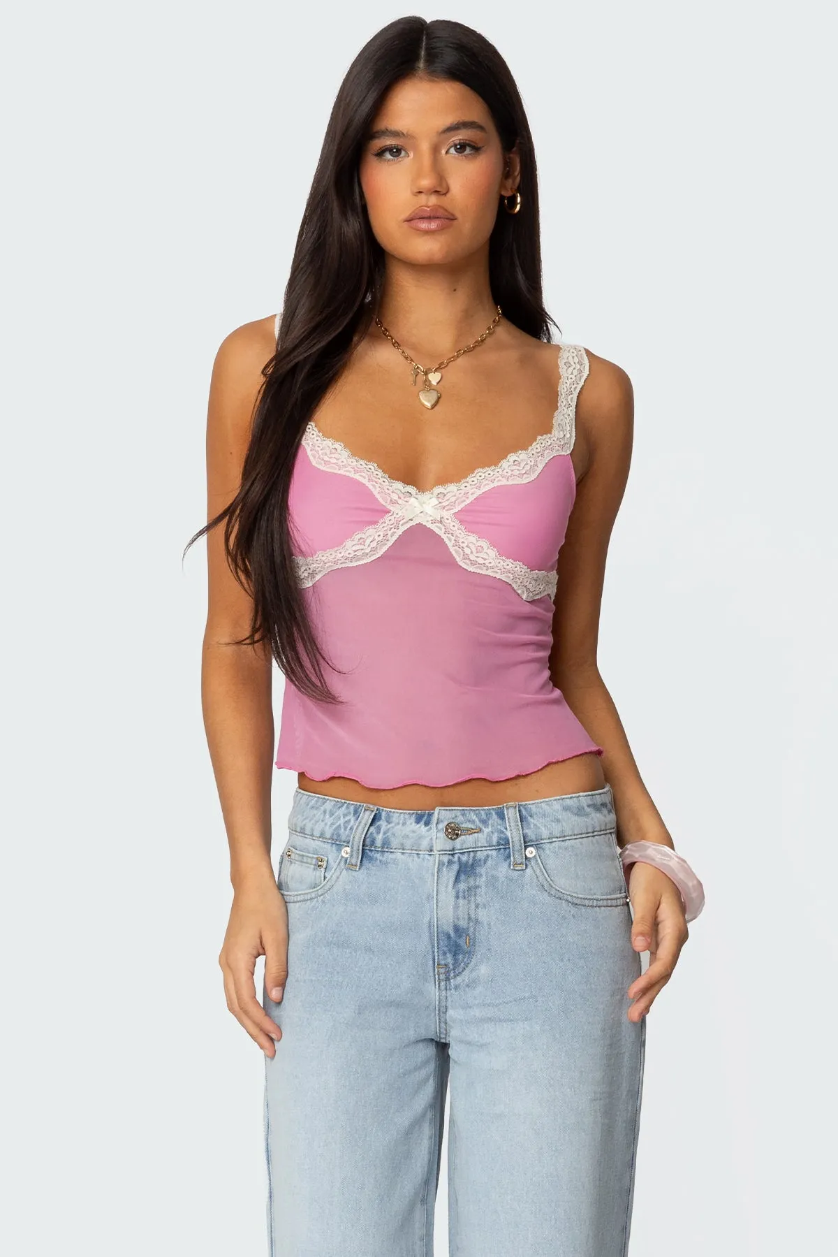 Contrast Lacey Mesh Tank Top sold by Edikted