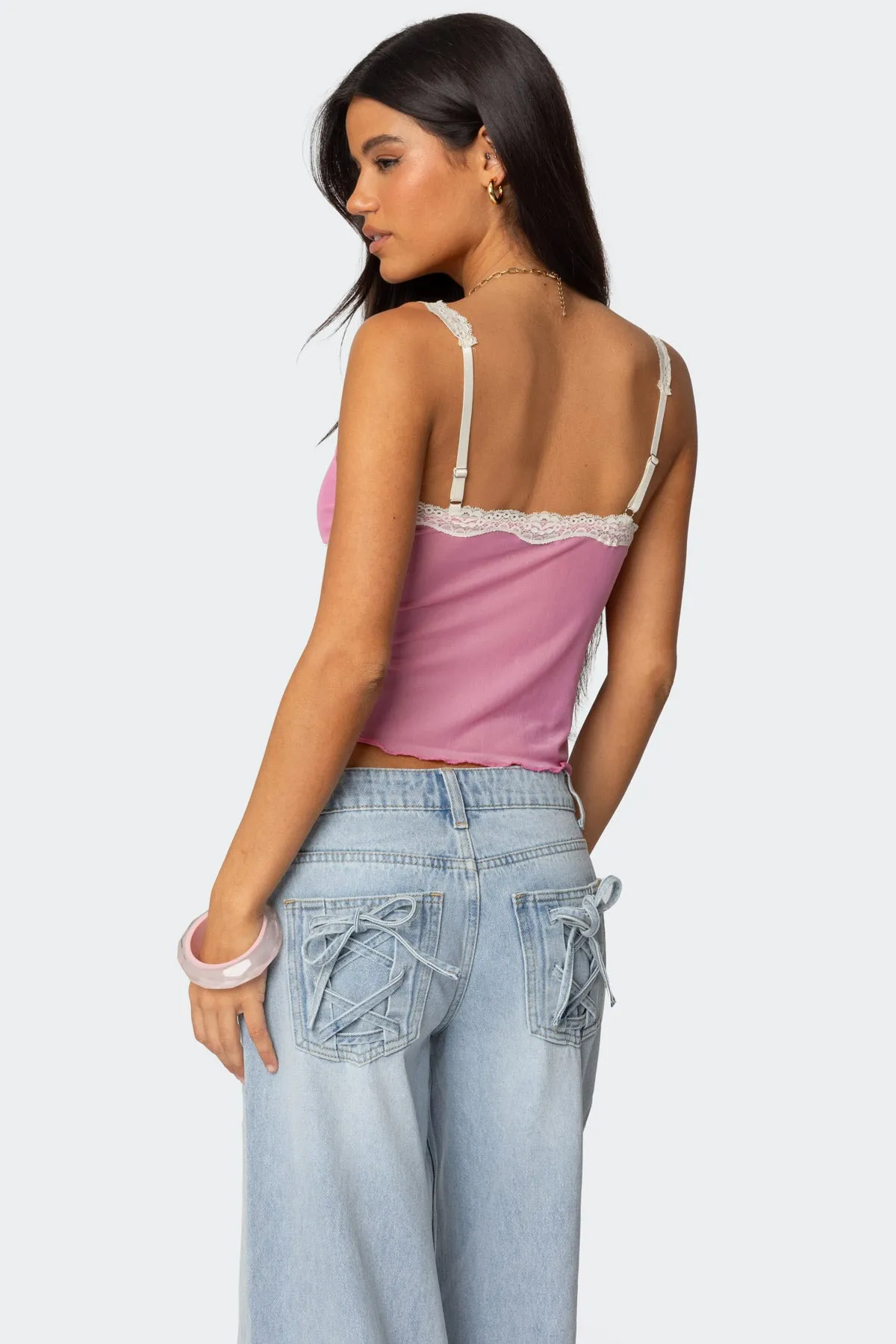 Contrast Lacey Mesh Tank Top sold by Edikted product image thumbnail 4