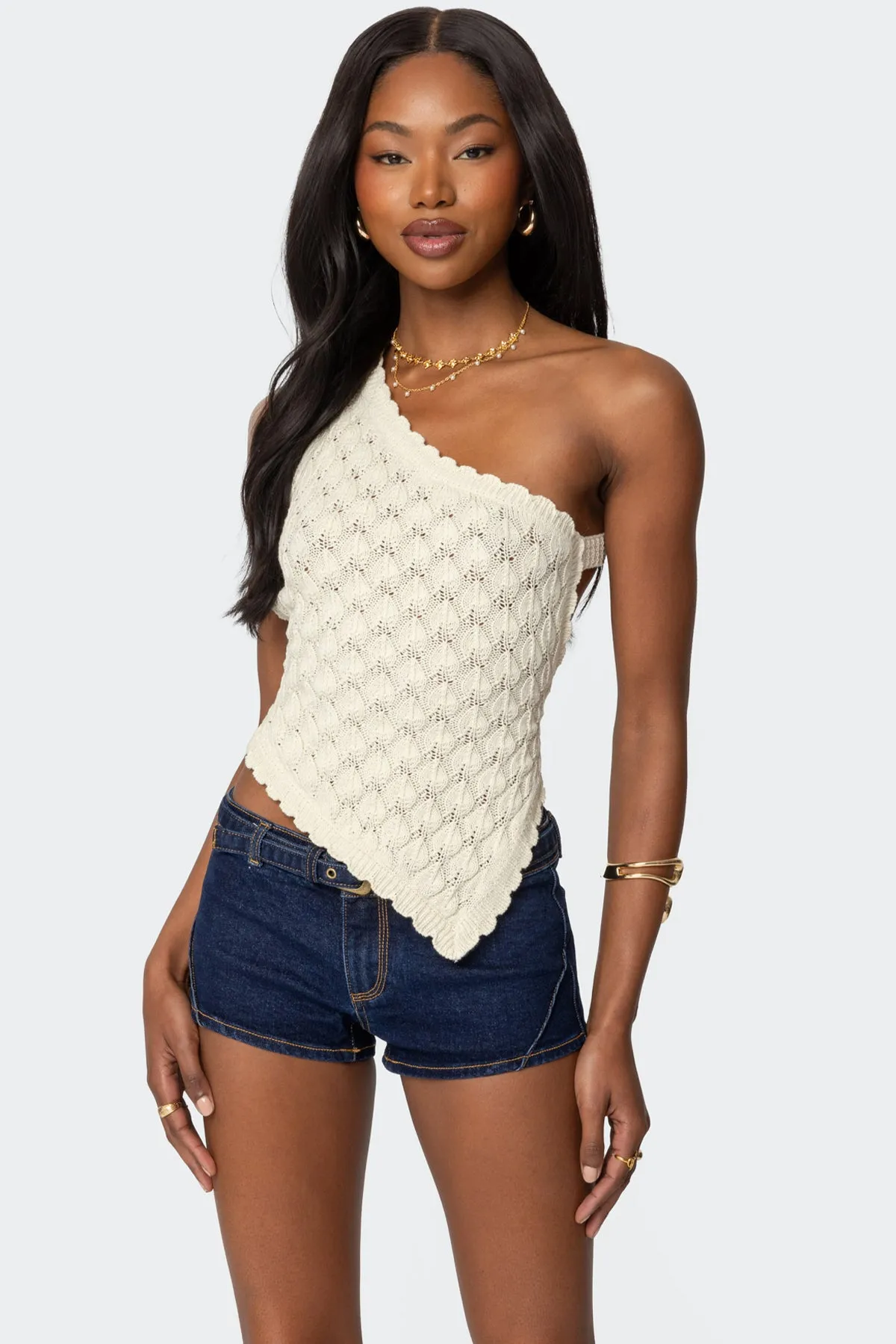 Codi Backless Asymmetric Knit Top sold by Edikted