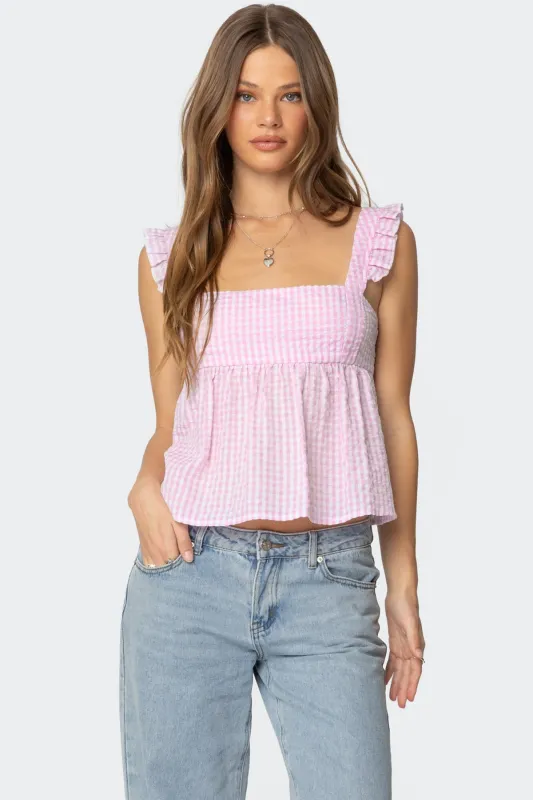 Jenson Backless Gingham Top sold by Edikted