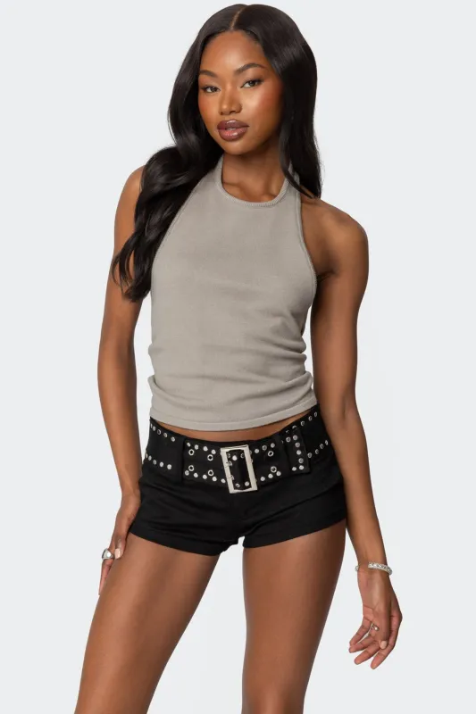 Twister Backless Knit Halter Top sold by Edikted