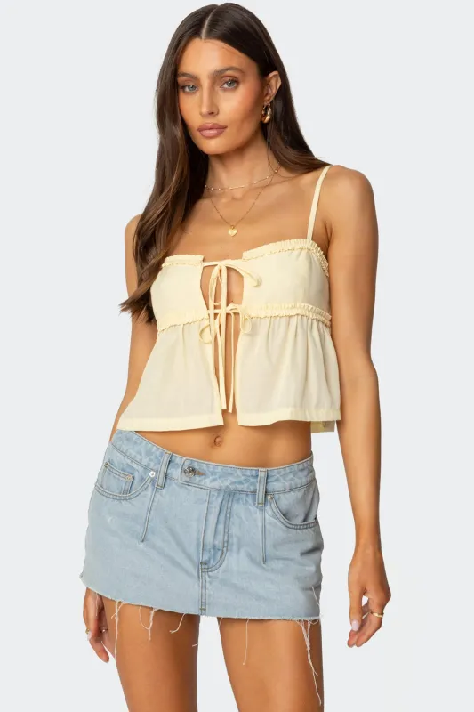 Loula Tie Front Tank Top sold by Edikted