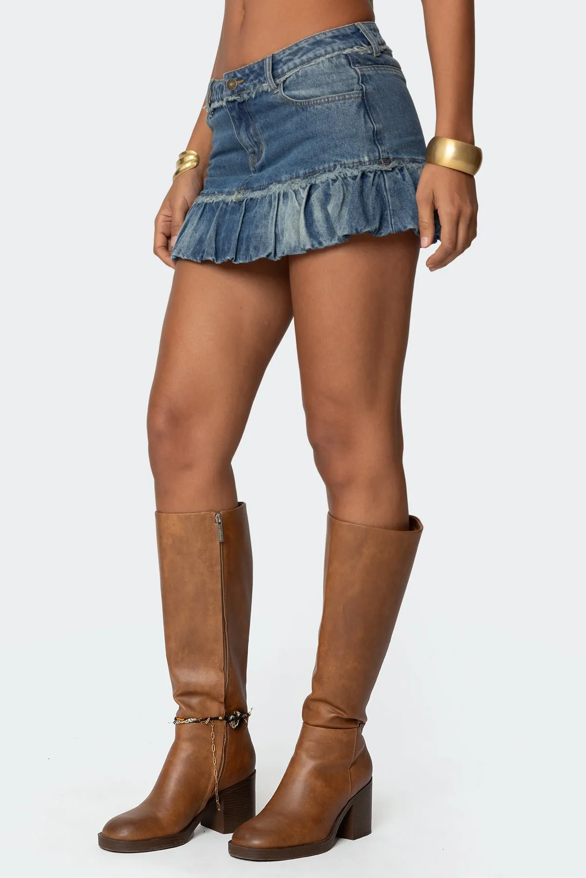 Bubble Hem Denim Mini Skirt sold by Edikted product image thumbnail 4