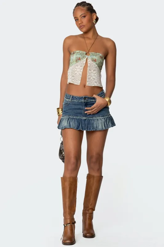 Bubble Hem Denim Mini Skirt sold by Edikted