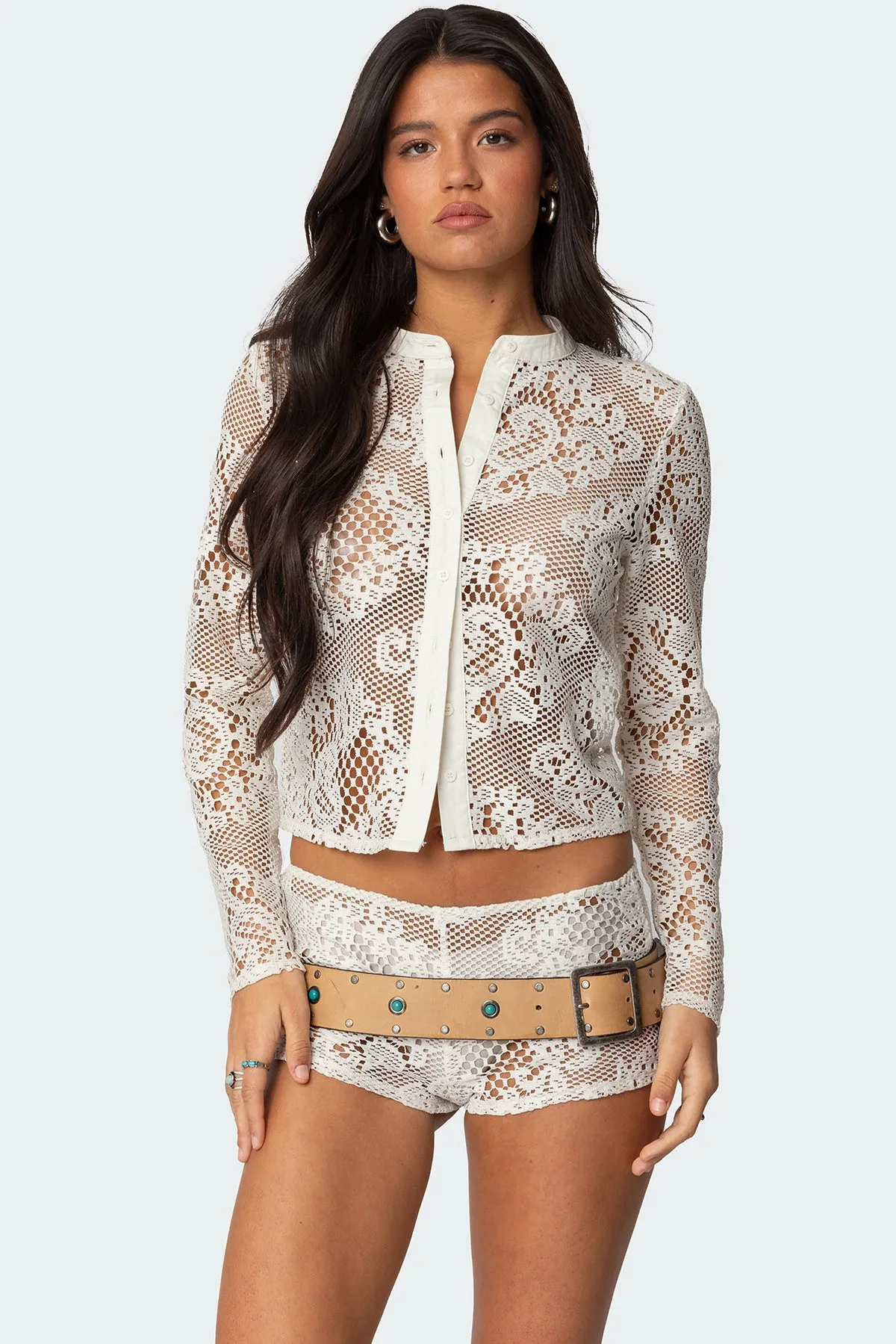 Peyson Sheer Lace Top sold by Edikted