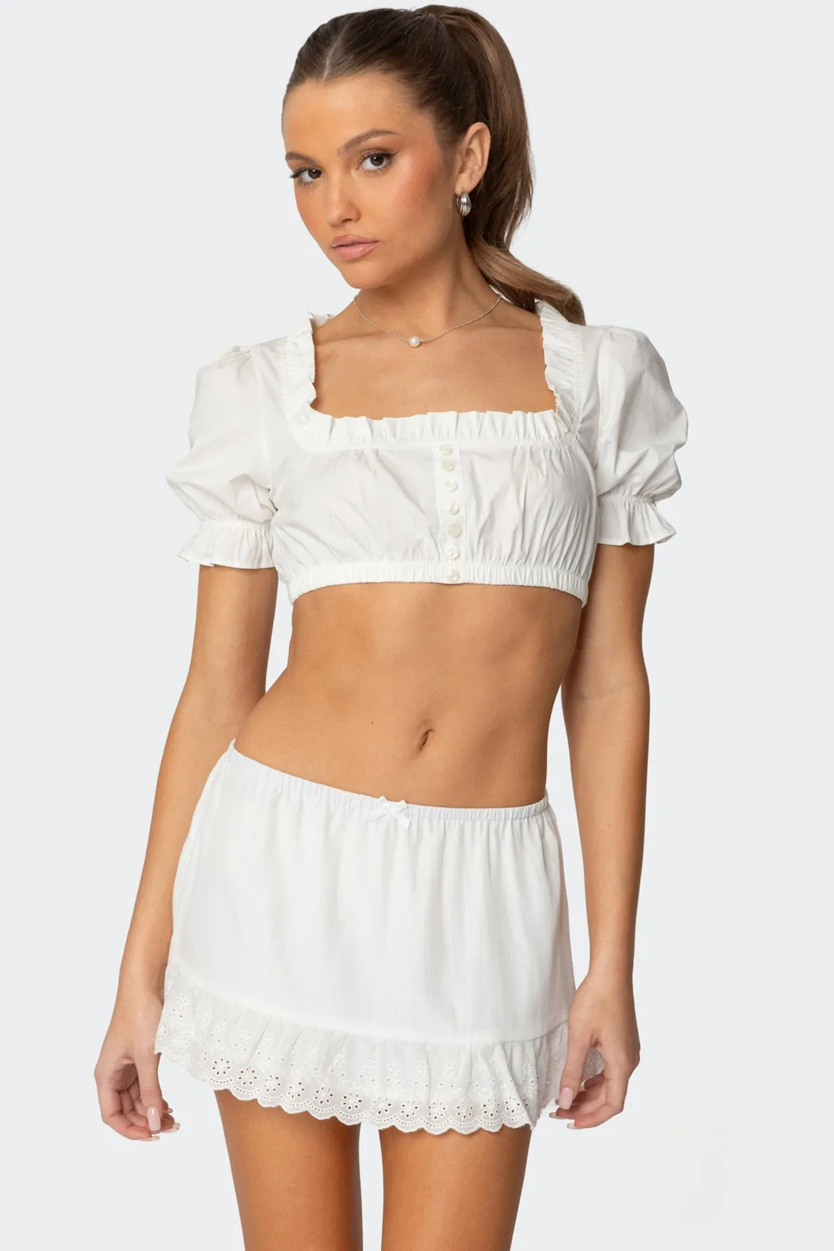 Lenora Puffed Sleeve Crop Top sold by Edikted