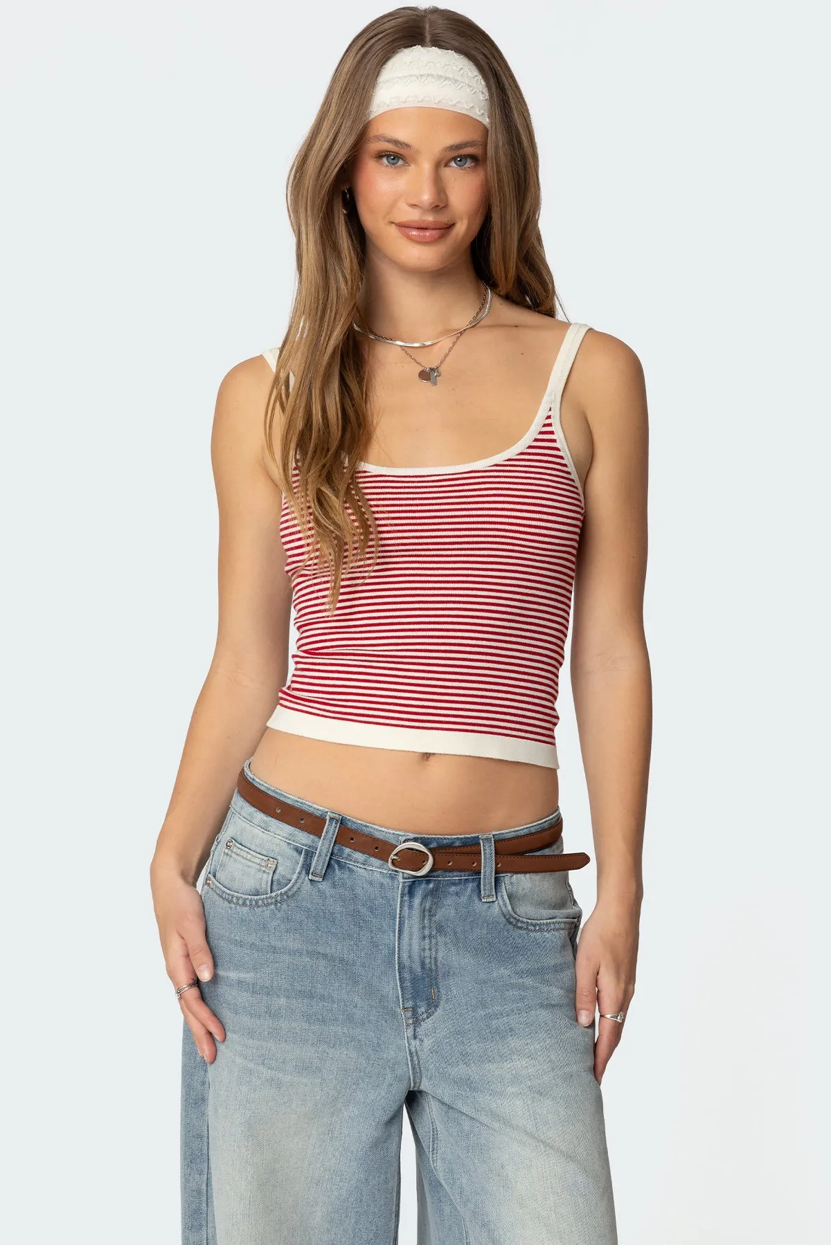 Saylor Striped Knit Tank Top sold by Edikted