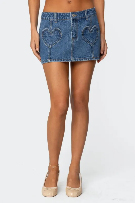 Heart Pocket Denim Mini Skirt sold by Edikted