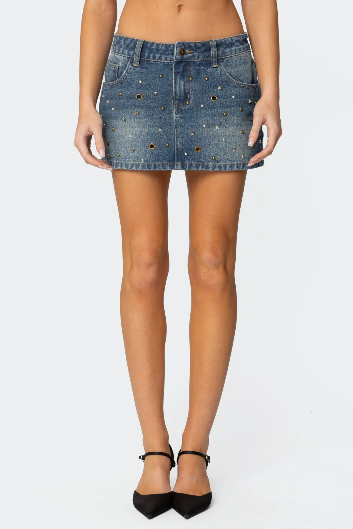 Ruari Studded Denim Mini Skirt sold by Edikted product image thumbnail 2