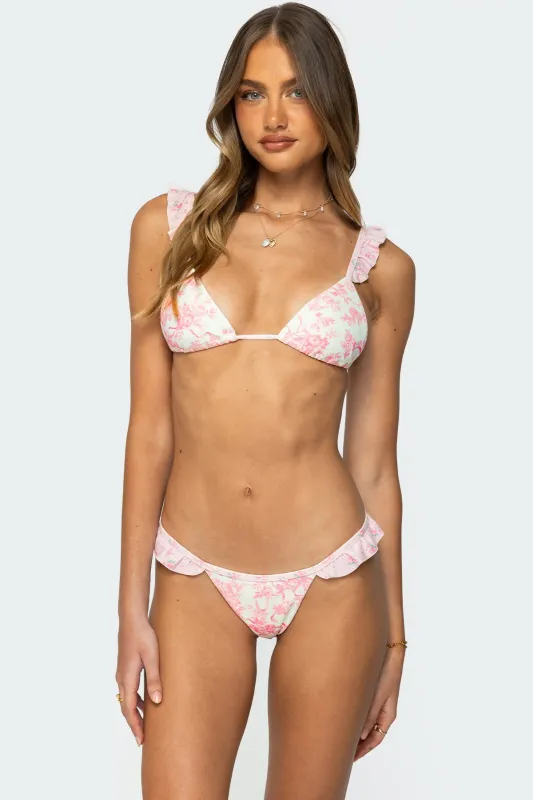 Floral Ruffle Triangle Bikini Top sold by Edikted
