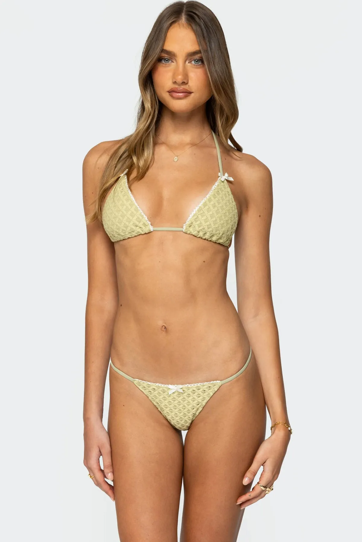 Anna Textured Triangle Bikini Top sold by Edikted