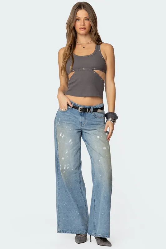 Paint Splatter Low Rise Jeans sold by Edikted