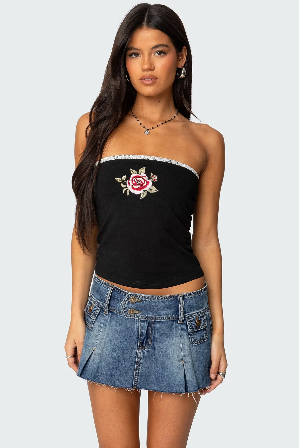 Enora Embroidered Rose Tube Top sold by Edikted product image thumbnail 3