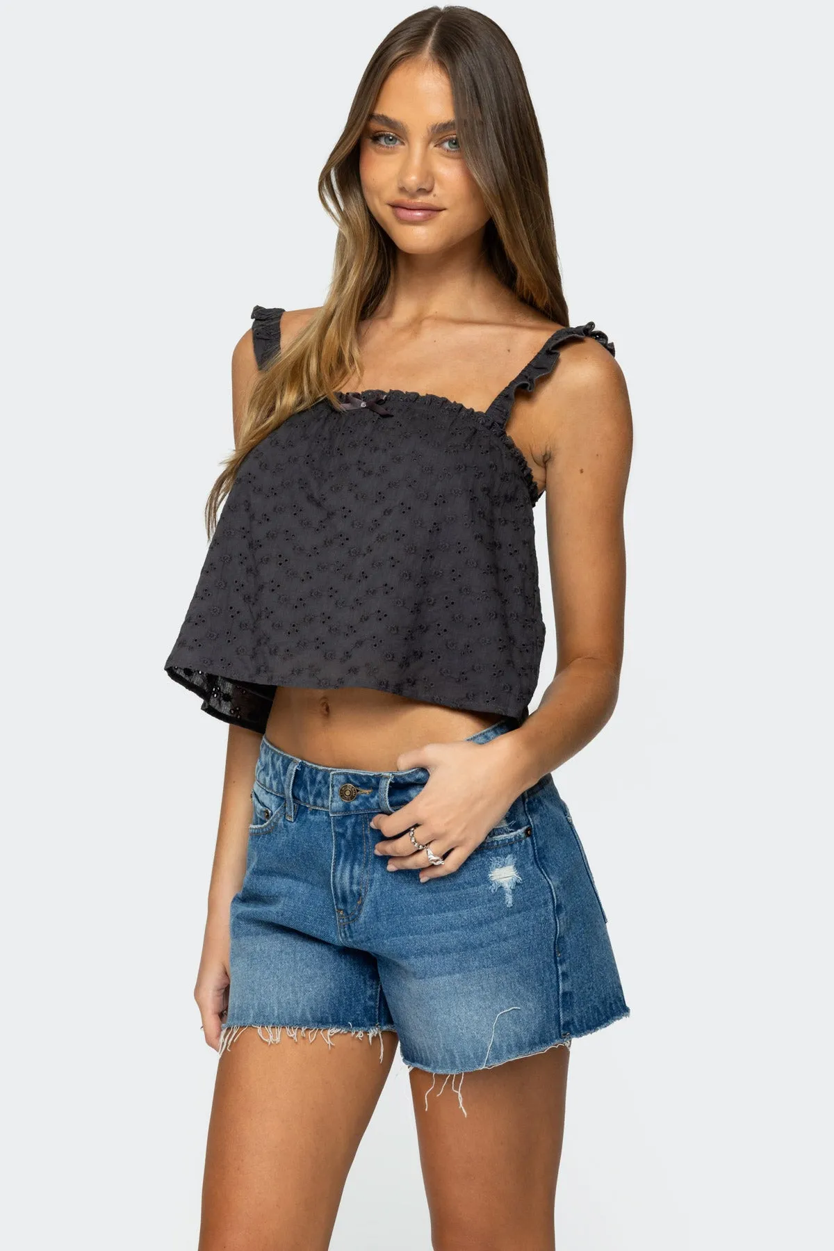 Tami Eyelet Ruffle Tank Top sold by Edikted product image thumbnail 3