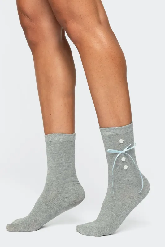 Ribbon & Flower Button Socks sold by Edikted
