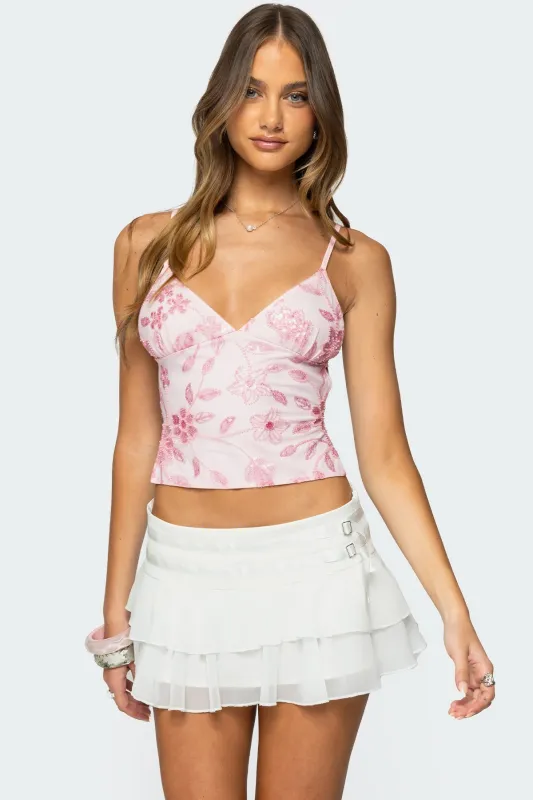 Pia Sequin Floral Backless Top sold by Edikted