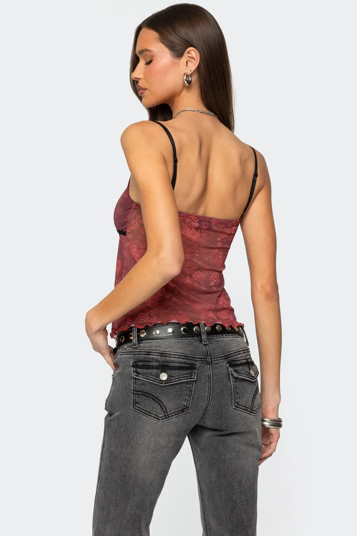 Printed Mesh Split Front Top sold by Edikted product image thumbnail 5