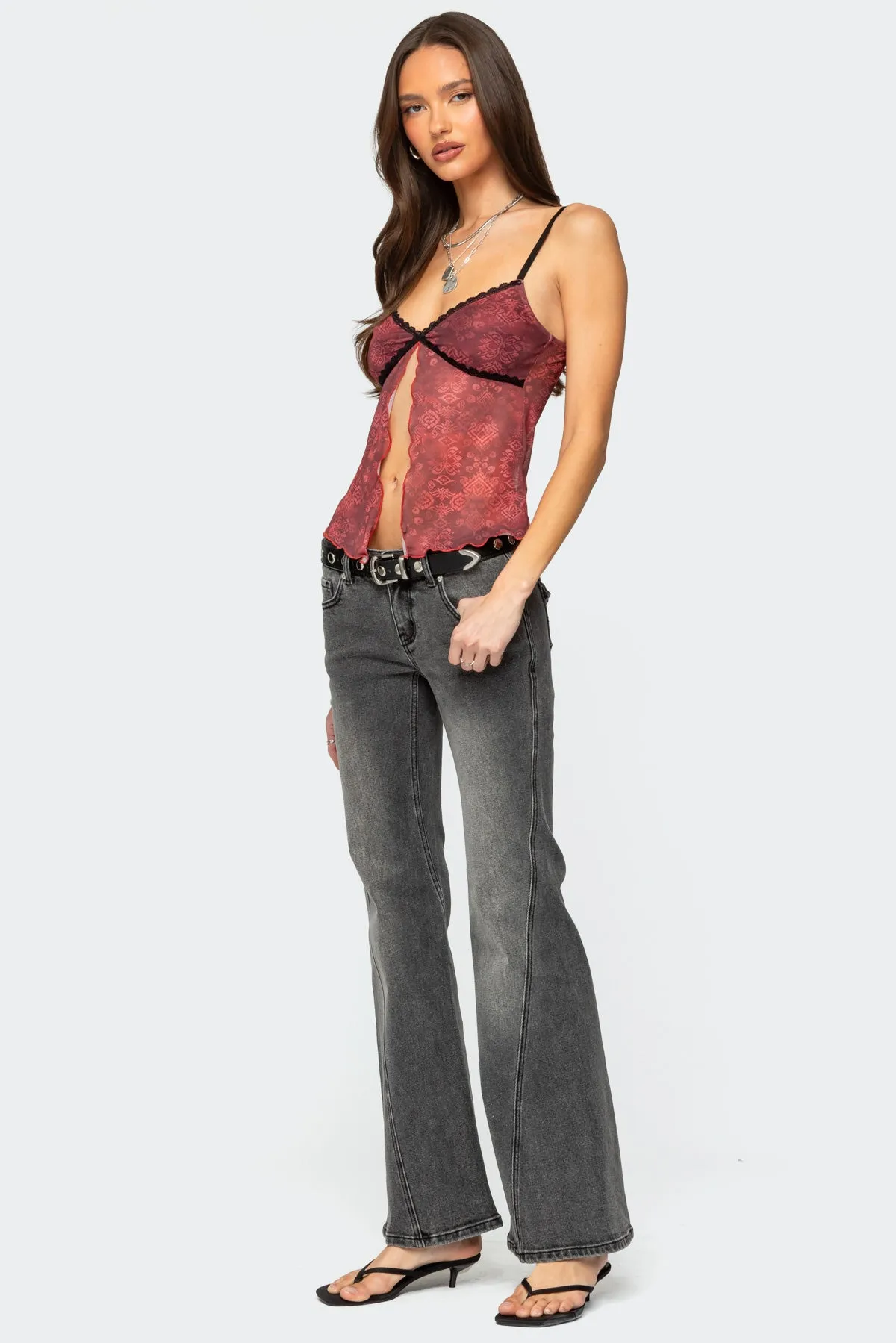 Printed Mesh Split Front Top sold by Edikted product image thumbnail 4