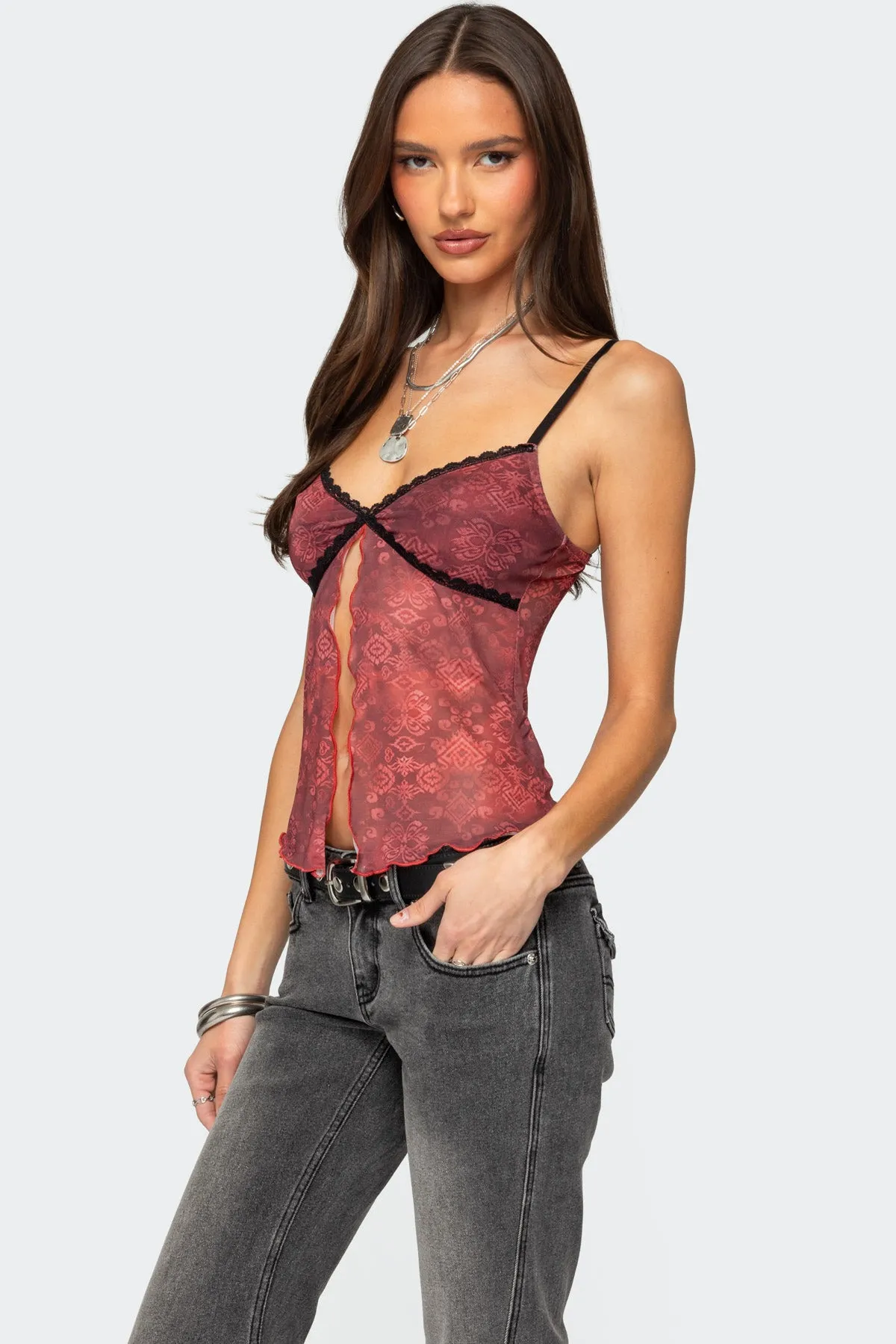 Printed Mesh Split Front Top sold by Edikted product image thumbnail 3