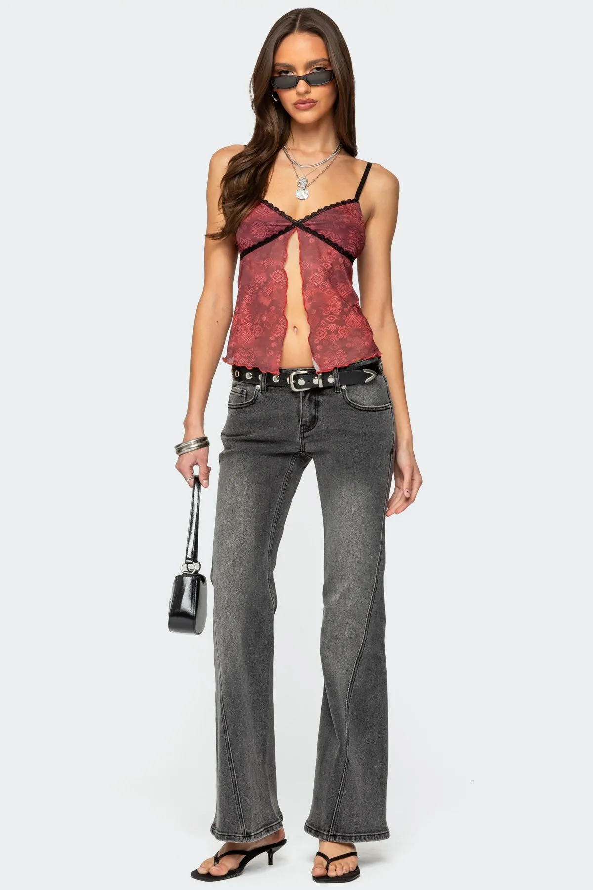 Printed Mesh Split Front Top sold by Edikted product image thumbnail 2