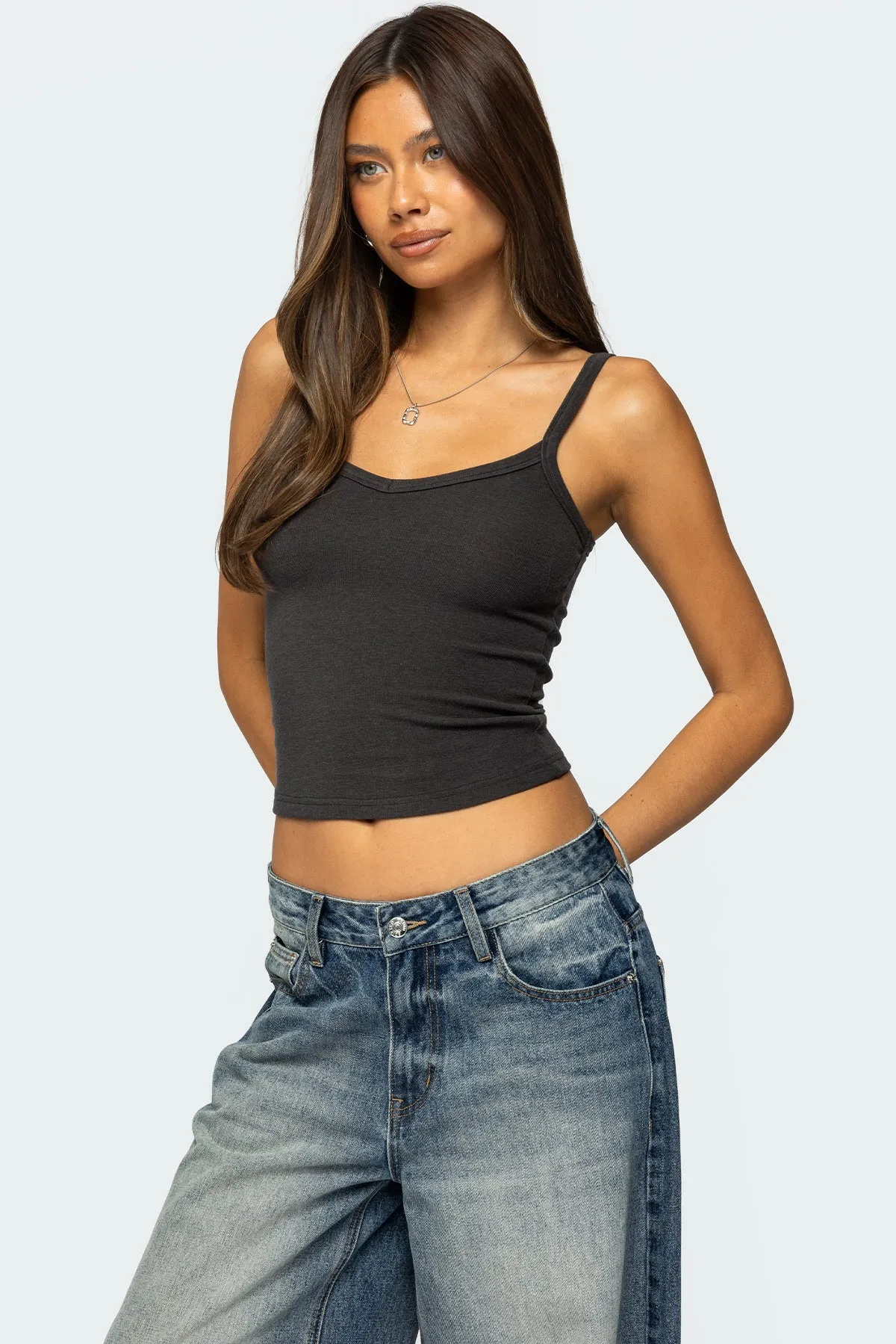Aspyn V Neck Ribbed Tank Top sold by Edikted