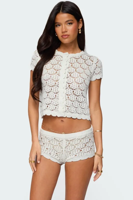 Elisa Open Knit Button Up Top sold by Edikted