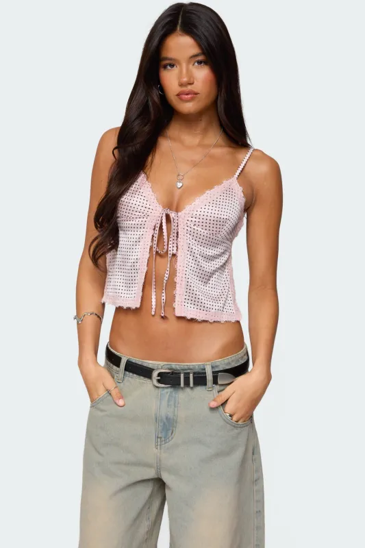Backless Satin Effect Polka Dot Top sold by Edikted