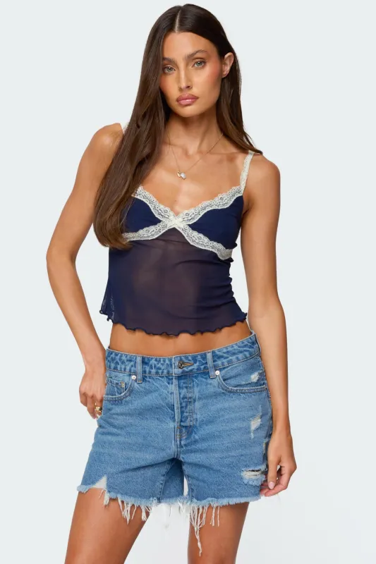 Contrast Lacey Mesh Tank Top sold by Edikted