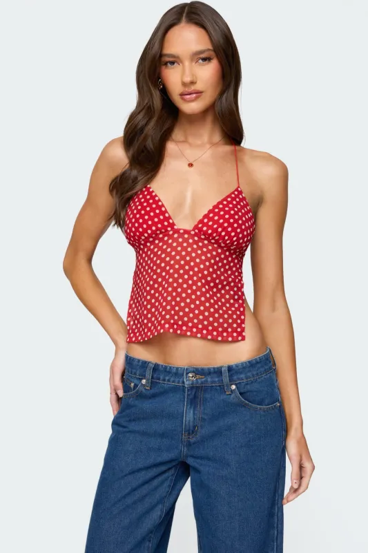 Polka Dot Backless Chiffon Top sold by Edikted