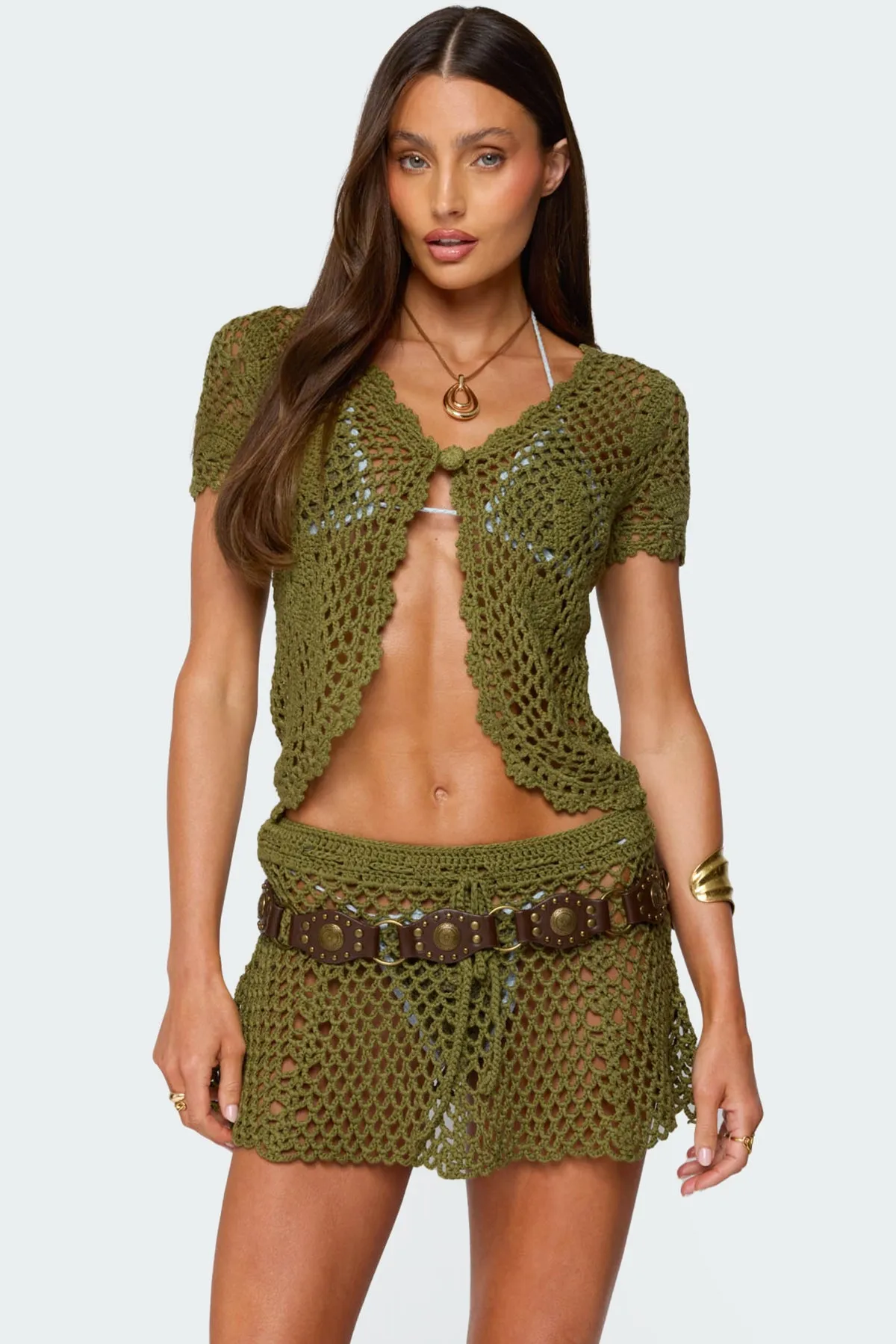 Mabelle Crochet Split Front Top sold by Edikted
